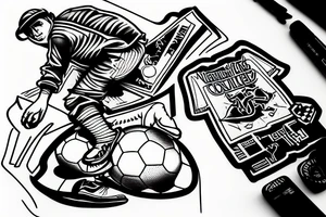 Construction worker Playing soccer tattoo idea