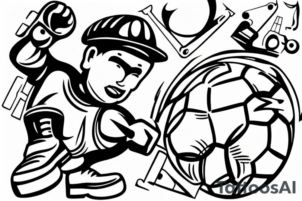 Construction worker Playing soccer tattoo idea