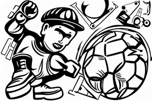 Construction worker Playing soccer tattoo idea