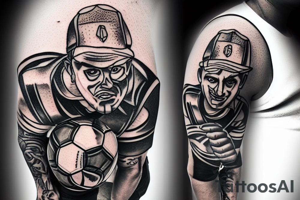 Construction worker kicking a soccer ball tattoo idea