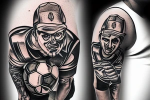 Construction worker kicking a soccer ball tattoo idea