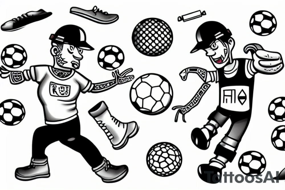 Construction worker kicking a soccer ball tattoo idea