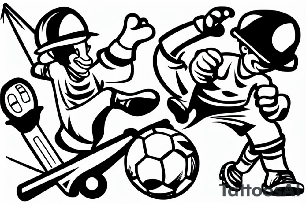 Construction worker kicking a soccer ball tattoo idea