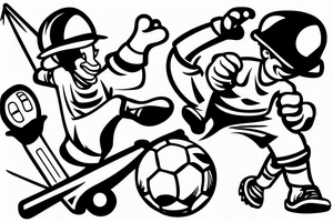 Construction worker kicking a soccer ball tattoo idea