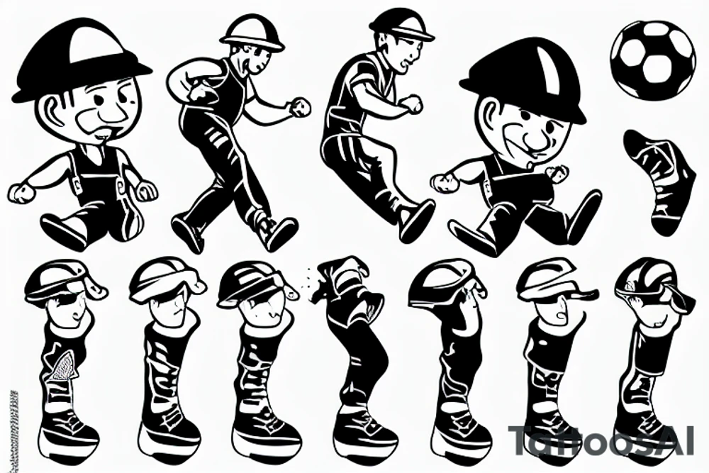Construction worker kicking a soccer ball tattoo idea