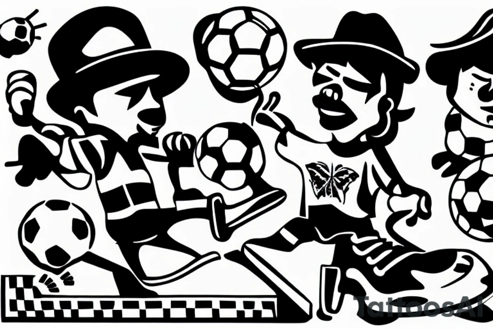 Construction Mexican man playing soccer tattoo idea