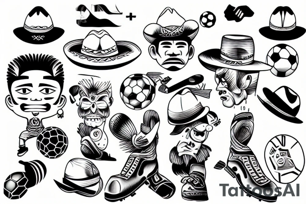 Construction Mexican man playing soccer tattoo idea