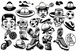 Construction Mexican man playing soccer tattoo idea