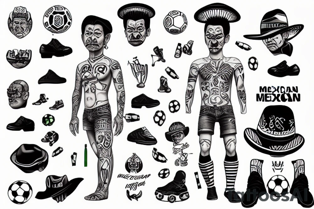 Construction Mexican man playing soccer tattoo idea