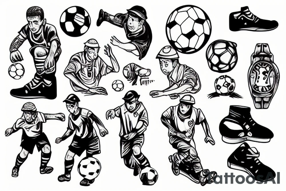 Construction man playing soccer tattoo idea
