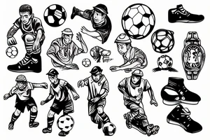 Construction man playing soccer tattoo idea