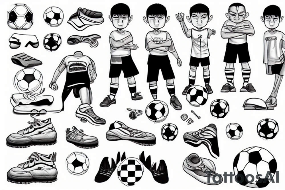Construction man playing soccer tattoo idea
