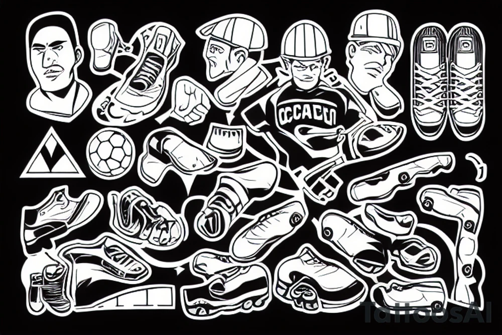 Construction man playing soccer tattoo idea