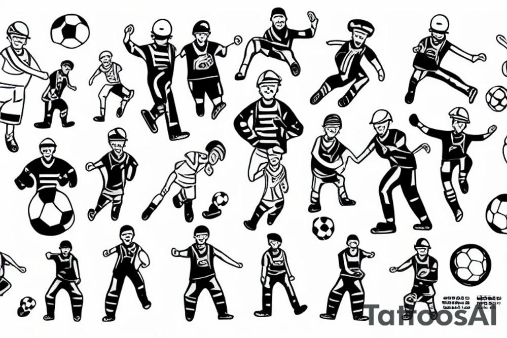 Construction man playing soccer tattoo idea