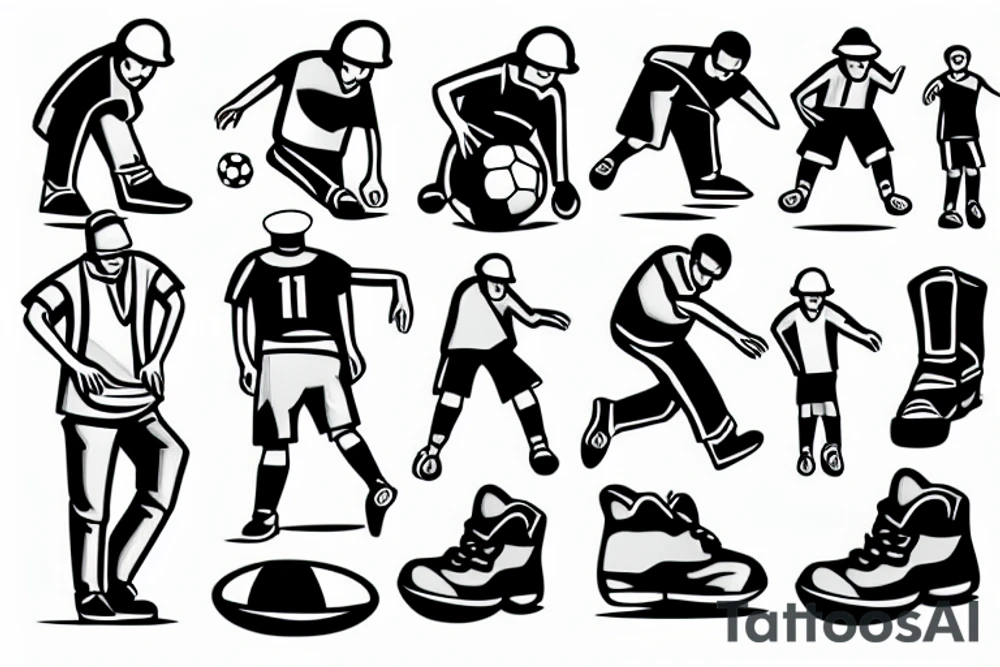 Construction man playing soccer tattoo idea