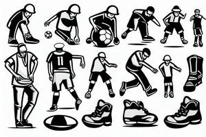 Construction man playing soccer tattoo idea