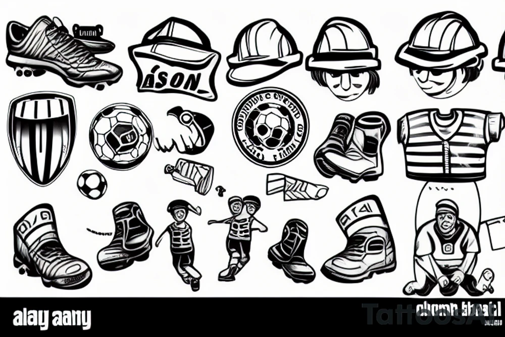 Construction man playing soccer tattoo idea