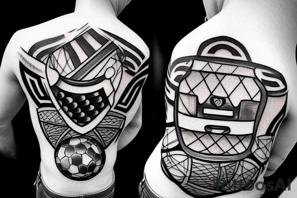 Construction man playing soccer tattoo idea