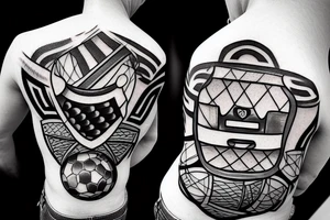 Construction man playing soccer tattoo idea