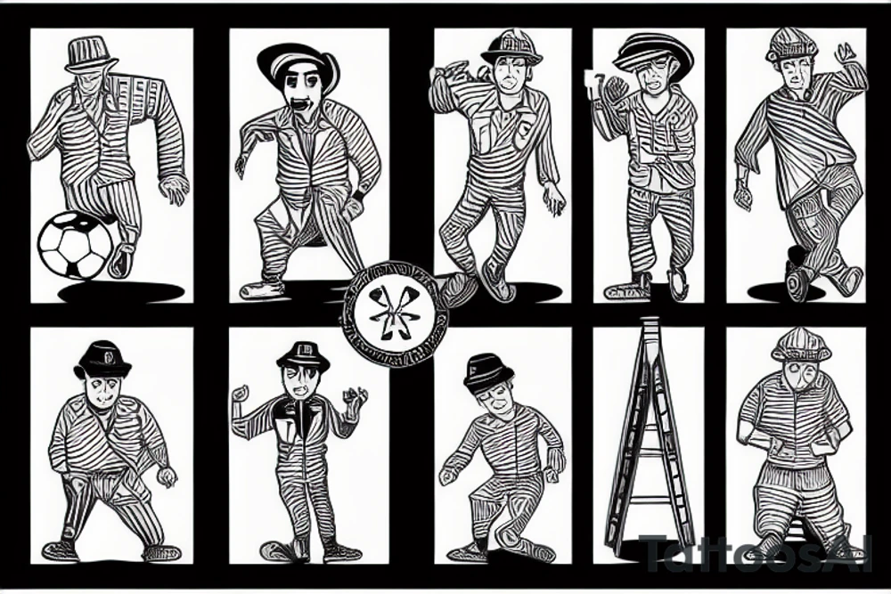 Construction man playing soccer tattoo idea