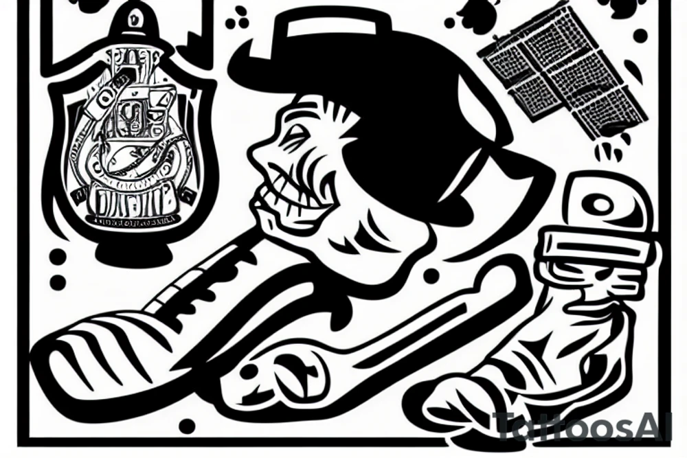 Construction man playing soccer tattoo idea