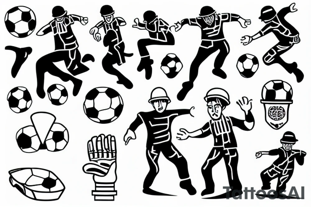 Construction man playing soccer tattoo idea