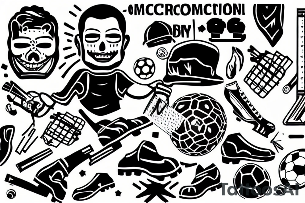 Construction man playing soccer tattoo idea