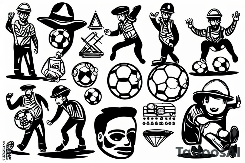 Construction man playing soccer tattoo idea