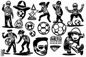 Construction man playing soccer tattoo idea