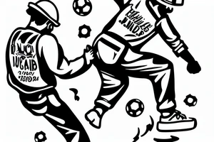 a construction worker in their hard hat and work clothes, kicking a soccer ball. tattoo idea