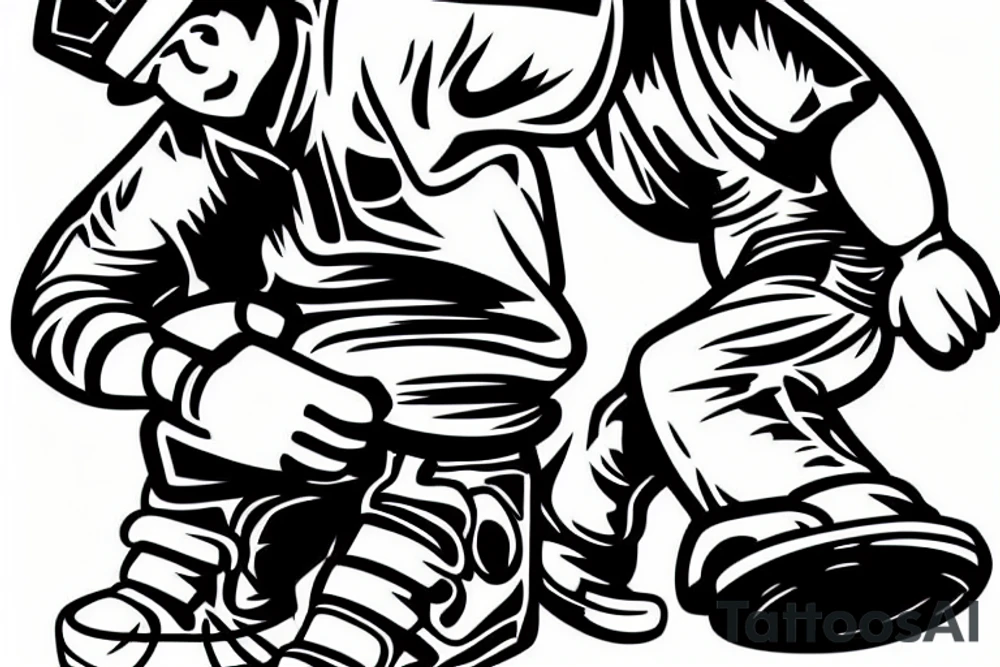 a construction worker in their hard hat and work clothes, kicking a soccer ball. tattoo idea