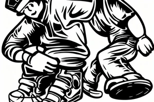 a construction worker in their hard hat and work clothes, kicking a soccer ball. tattoo idea