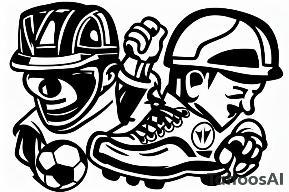 a construction worker in their hard hat and work clothes, kicking a soccer ball. tattoo idea