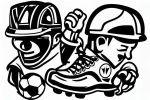 a construction worker in their hard hat and work clothes, kicking a soccer ball. tattoo idea