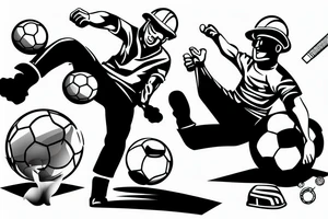 a construction worker in their hard hat and work clothes, kicking a soccer ball. tattoo idea