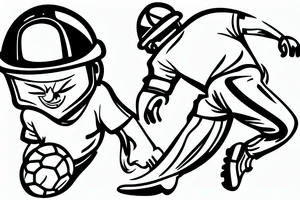 a construction worker in their hard hat and work clothes, kicking a soccer ball. tattoo idea
