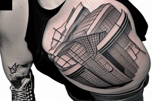 The tattoo would show a construction worker in their hard hat and work clothes, kicking a soccer ball. The background could be a cityscape or a stadium. The tattoo could be done in a realistic or cartoon style. tattoo idea
