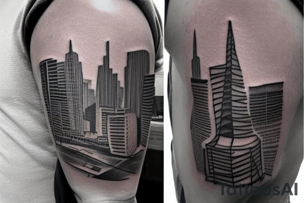 The tattoo would show a construction worker in their hard hat and work clothes, kicking a soccer ball. The background could be the San Francisco cityscape. The tattoo could be done in a realistic style. tattoo idea
