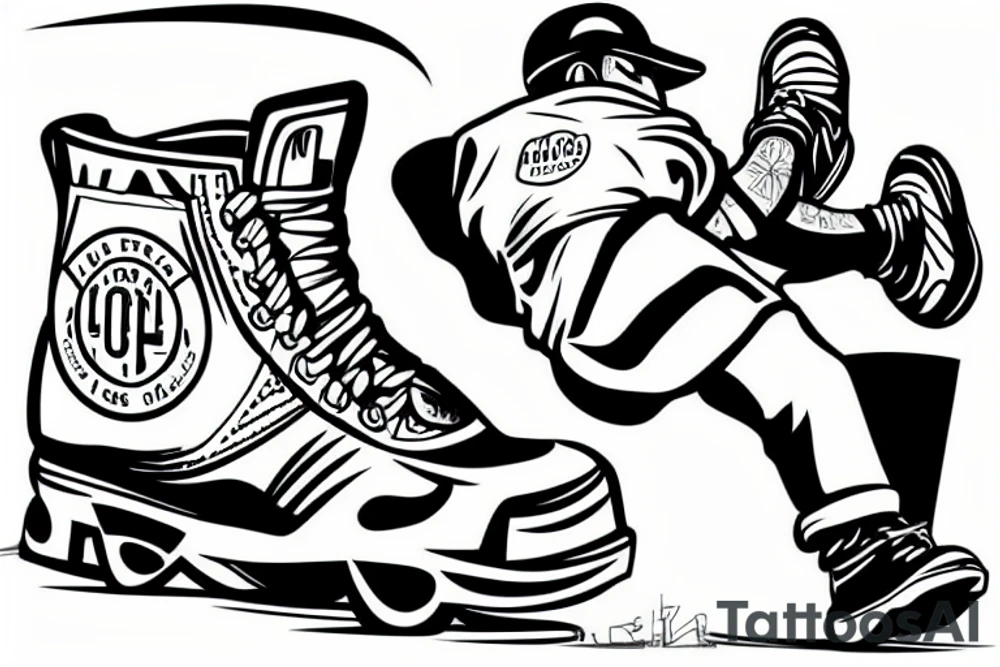The tattoo would show a construction worker in their hard hat and work clothes, kicking a soccer ball. The background could be the San Francisco cityscape. tattoo idea