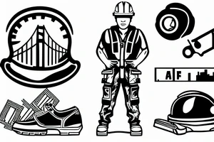 The tattoo shows a construction worker in their hard hat and work clothes, The background is a view of the San Francisco cityscape. tattoo idea