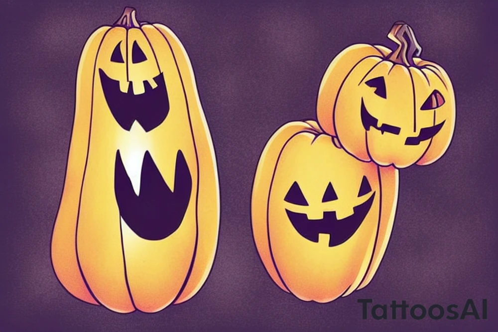 a ghost holding a pumpkin trick-or-treat basket. The ghost could be transparent, or it could be a solid color. The pumpkin could be carved with a face, or it could be a plain pumpkin. tattoo idea