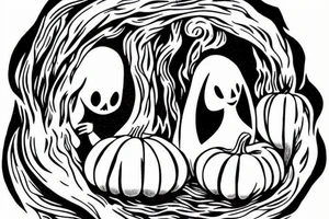 A ghost holding a pumpkin trick-or-treat basket. The ghost could be transparent, or it could be a solid color. The pumpkin could be carved with a face, or it could be a plain pumpkin. tattoo idea