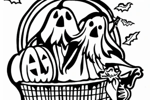 A ghost holding a pumpkin trick-or-treat basket. The ghost could be transparent, or it could be a solid color. The pumpkin could be carved with a face, or it could be a plain pumpkin. tattoo idea