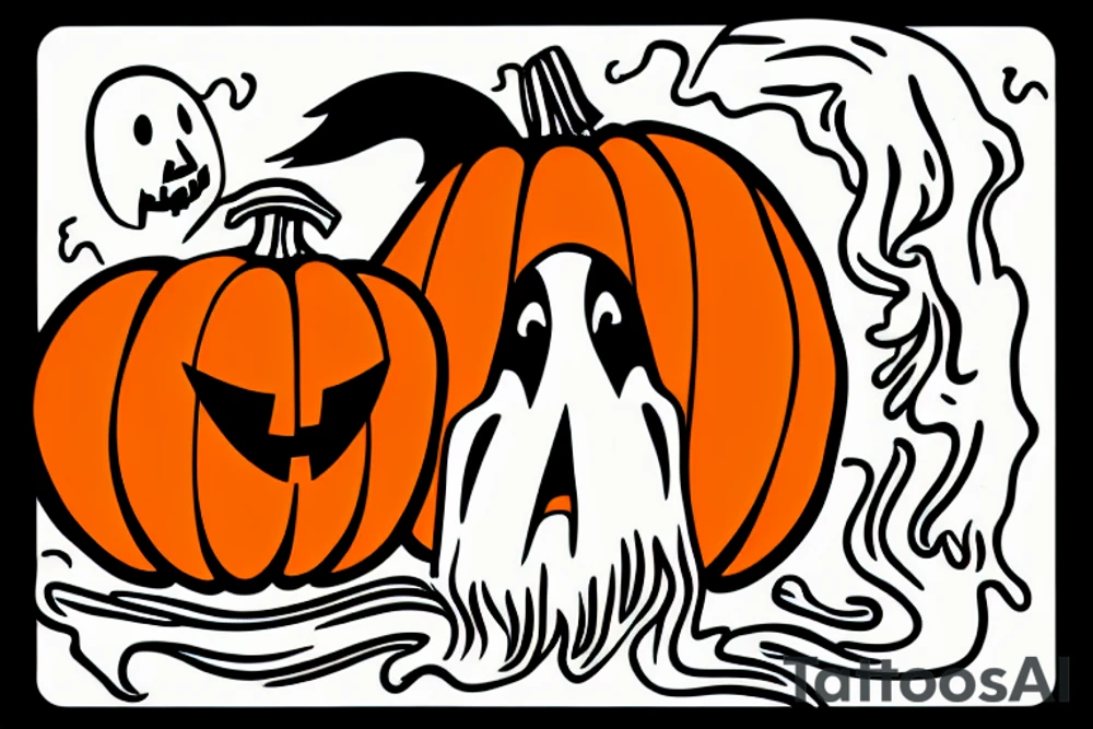 A ghost holding a pumpkin trick-or-treat basket. The ghost could be transparent, or it could be a solid color. The pumpkin could be carved with a face, or it could be a plain pumpkin. tattoo idea