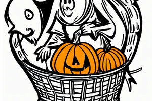 A ghost holding a pumpkin trick-or-treat basket. The ghost could be transparent, or it could be a solid color. The pumpkin could be carved with a face, or it could be a plain pumpkin. tattoo idea