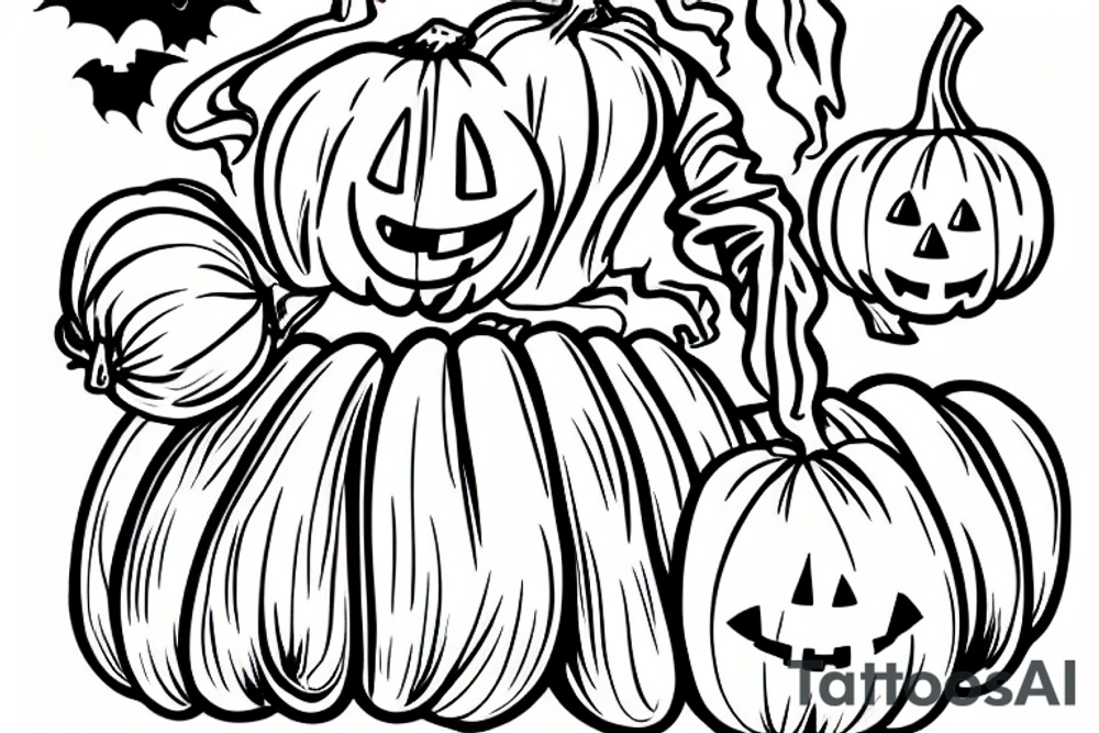 A ghost holding a pumpkin trick-or-treat basket. The ghost could be transparent, or it could be a solid color. The pumpkin could be carved with a face, or it could be a plain pumpkin. tattoo idea