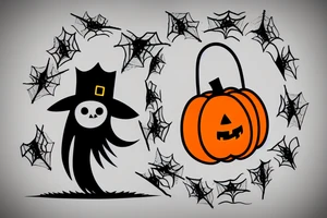 A ghost holding a pumpkin trick-or-treat basket. The ghost could be transparent, or it could be a solid color. The pumpkin could be carved with a face, or it could be a plain pumpkin. tattoo idea