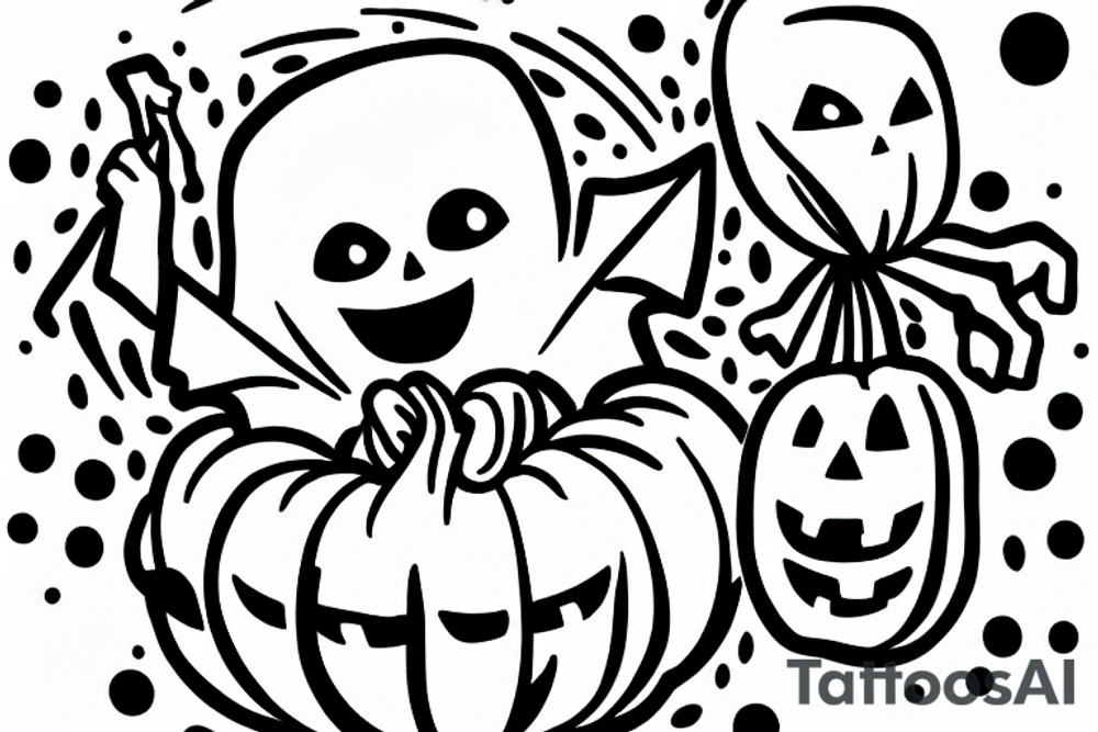 A ghost holding a pumpkin trick-or-treat basket. tattoo idea