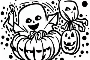 A ghost holding a pumpkin trick-or-treat basket. tattoo idea