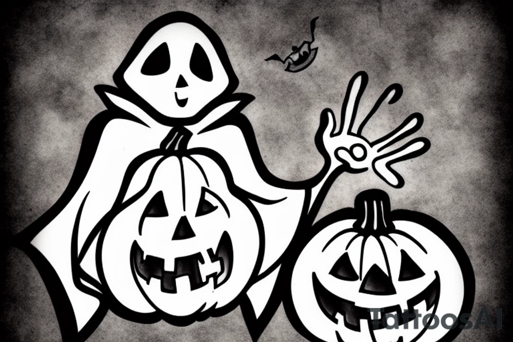 A ghost holding a pumpkin trick-or-treat basket. tattoo idea